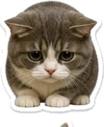 A small round sad-looking cat.