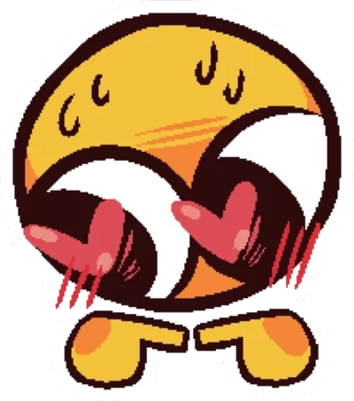A yellow face laughing so hard it is crying hearts.